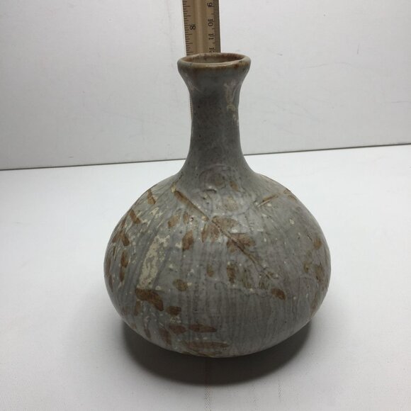 Vintage 1977 Handcrafted Ceramic Pottery Vase Leaf Motif By Jasmin Leaves Brown - Picture 8 of 8